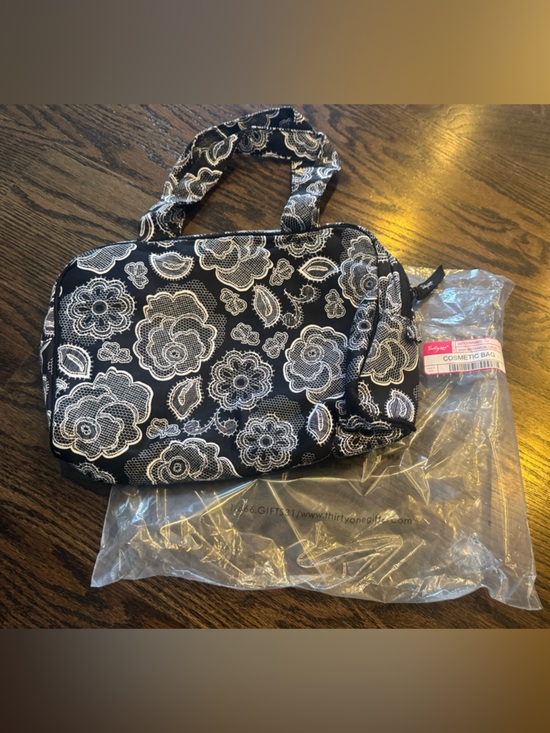 thirty-one Handbags - thirty-one Black Cosmetic Bag with White Floral Print